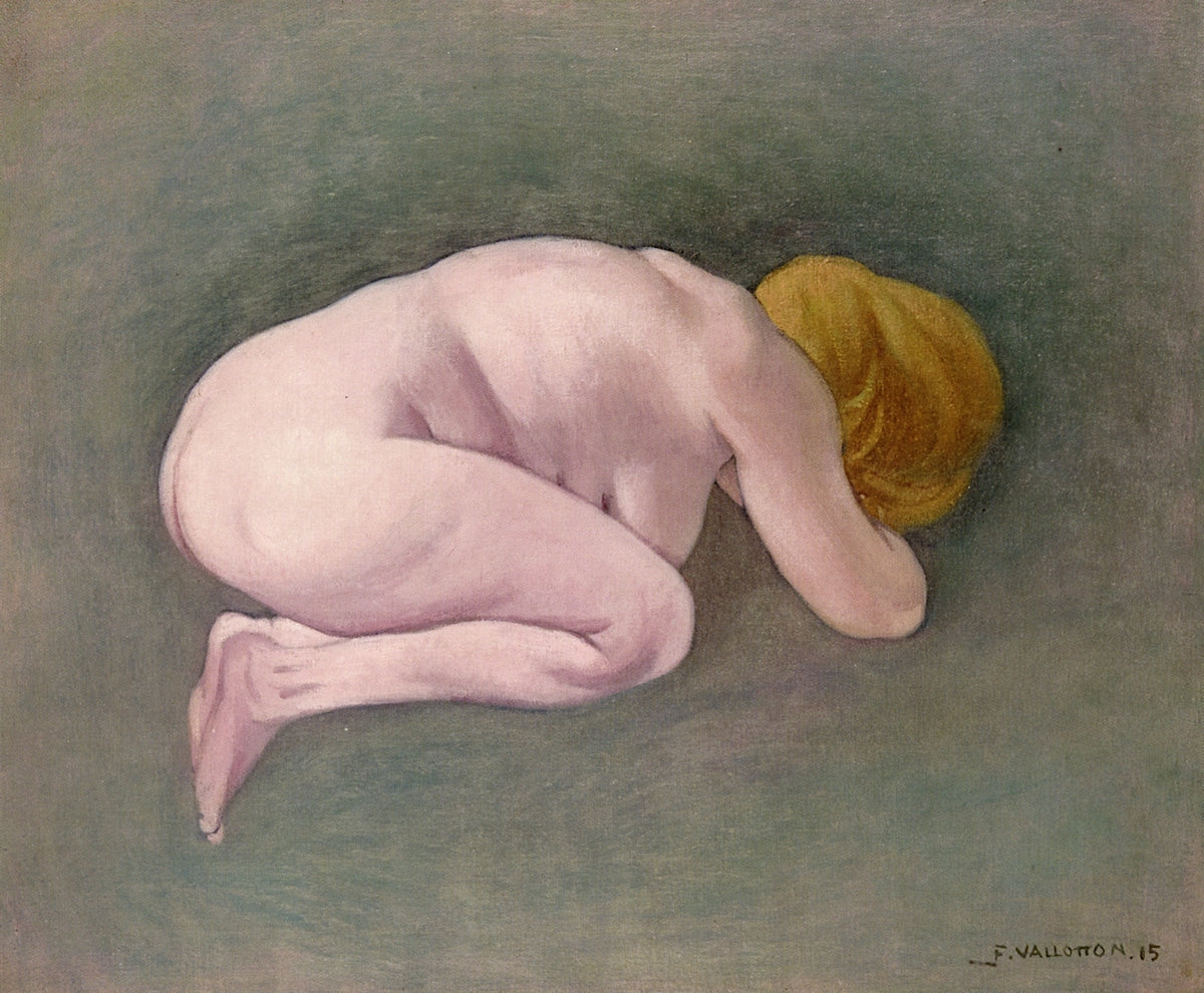 Blond Woman Crouching, vintage artwork by Felix Vallotton, 12x8" (A4) Poster