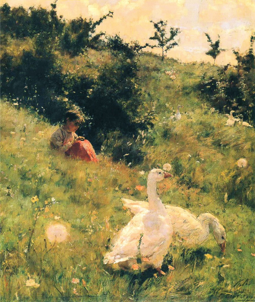Girl with Geese by Kiriak Kostandi,A3(16x12")Poster
