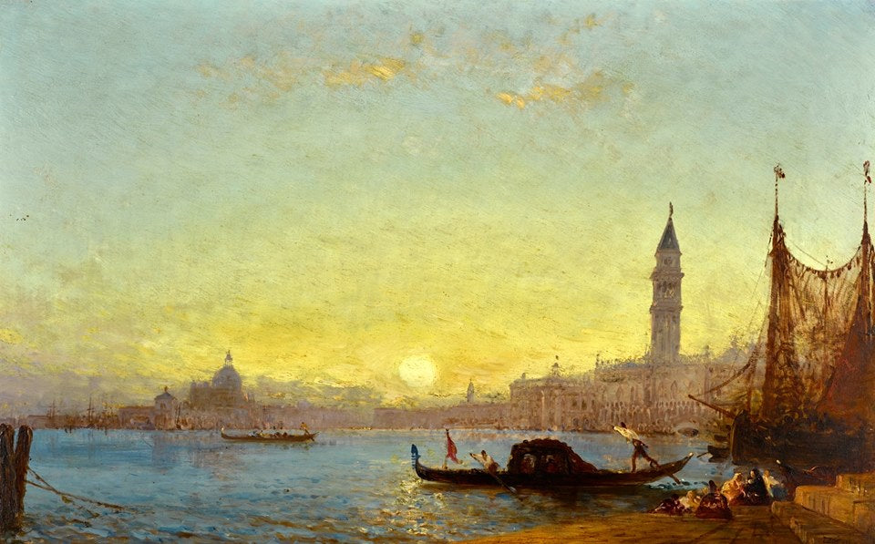 Sunset in Venice, vintage artwork by Felix-Francois-Georges-Philbert Ziem, 12x8" (A4) Poster