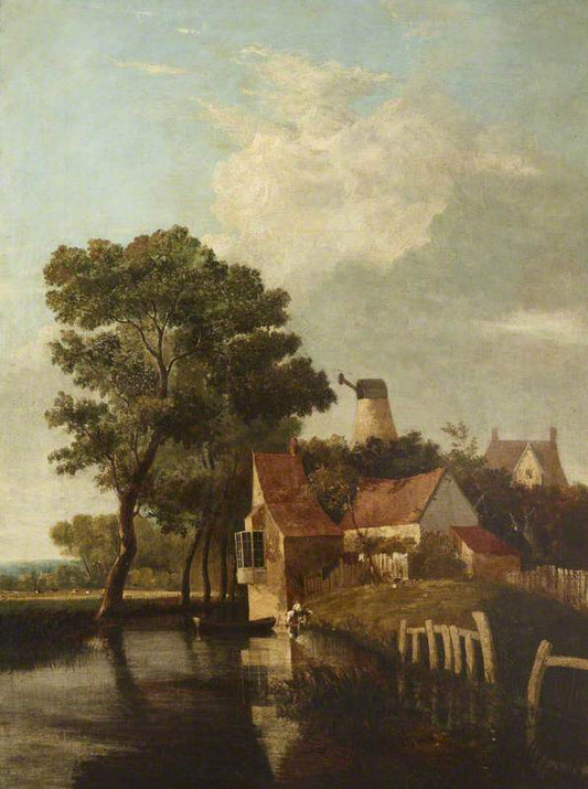 The New Mills, on the River Wensum, near Norwich, vintage artwork by Attributed to John Crome, 12x8" (A4) Poster