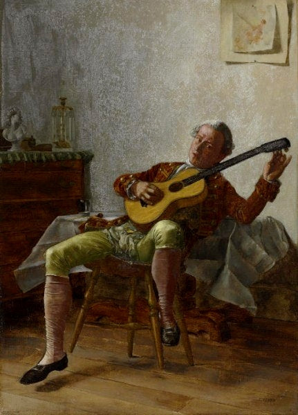 Tuning The Guitar, vintage artwork by Charles Xavier Harris, 12x8" (A4) Poster