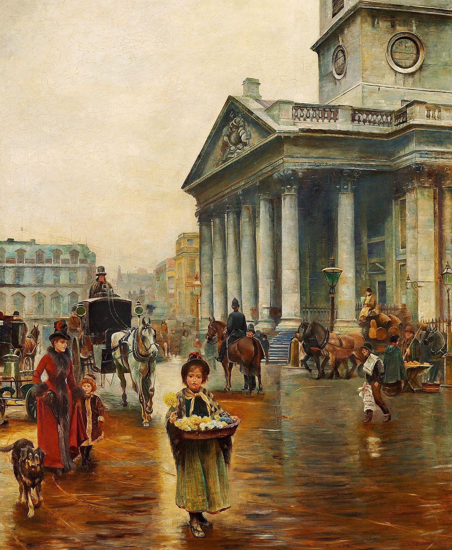 St. Martin in the Fields, vintage artwork by Thomas Benjamin Kennington, 12x8" (A4) Poster