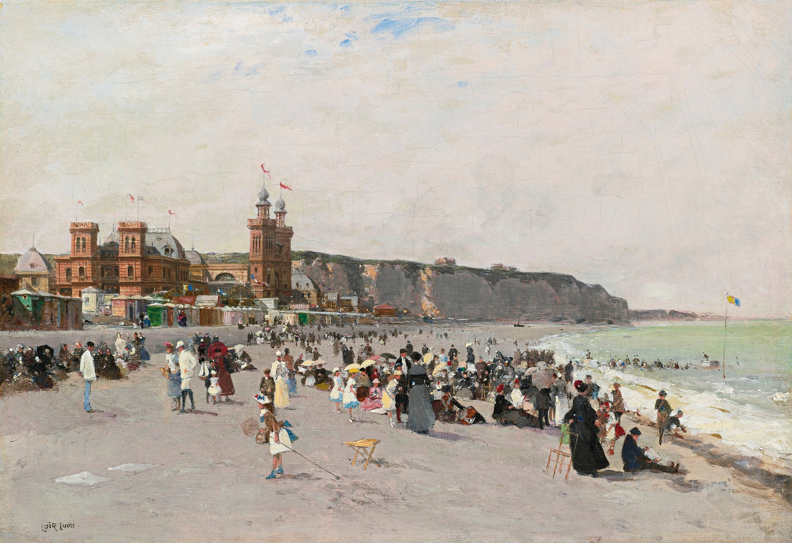 View of the Beach and Casino at Dieppe, vintage artwork by Luigi Loir, 12x8" (A4) Poster