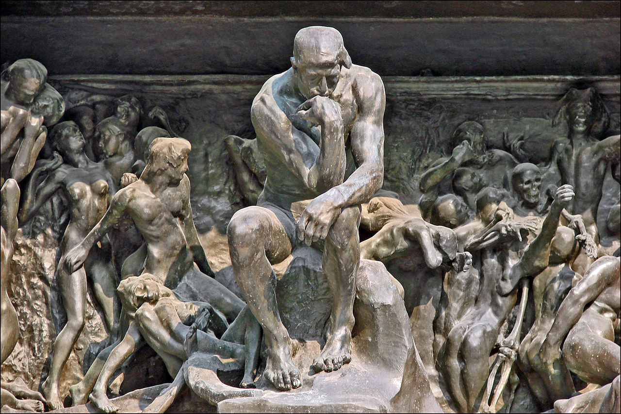 Le Penseur in situ on 'Gates of Hell', vintage artwork by Auguste Rodin, 12x8" (A4) Poster