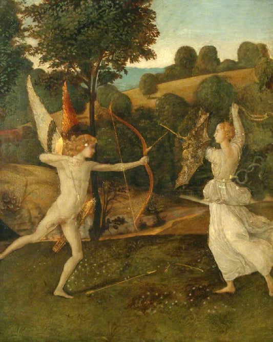 A Battle of Love and Chastity (after Gherardo di Giovanni del Fora), vintage artwork by Christiana Herringham, 12x8" (A4) Poster