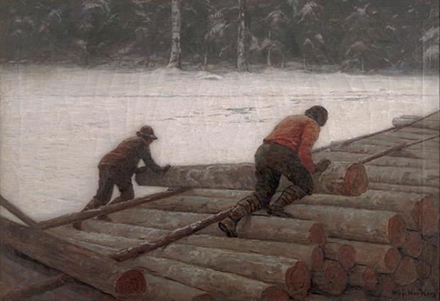 The Loggers, vintage artwork by Lowell Birge Harrison, 12x8" (A4) Poster
