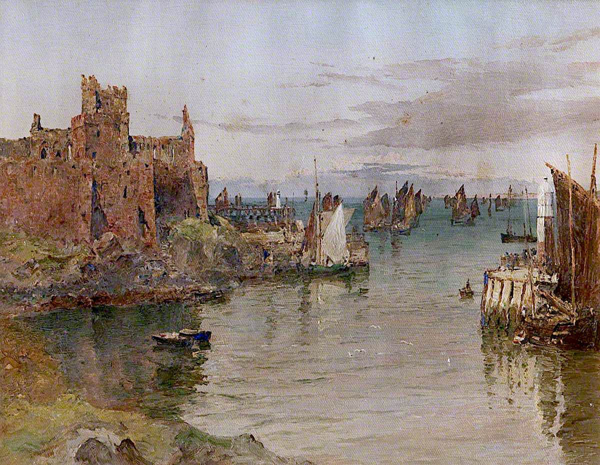 Peel Castle and Pier Head, vintage artwork by John Miller Nicholson, 12x8" (A4) Poster