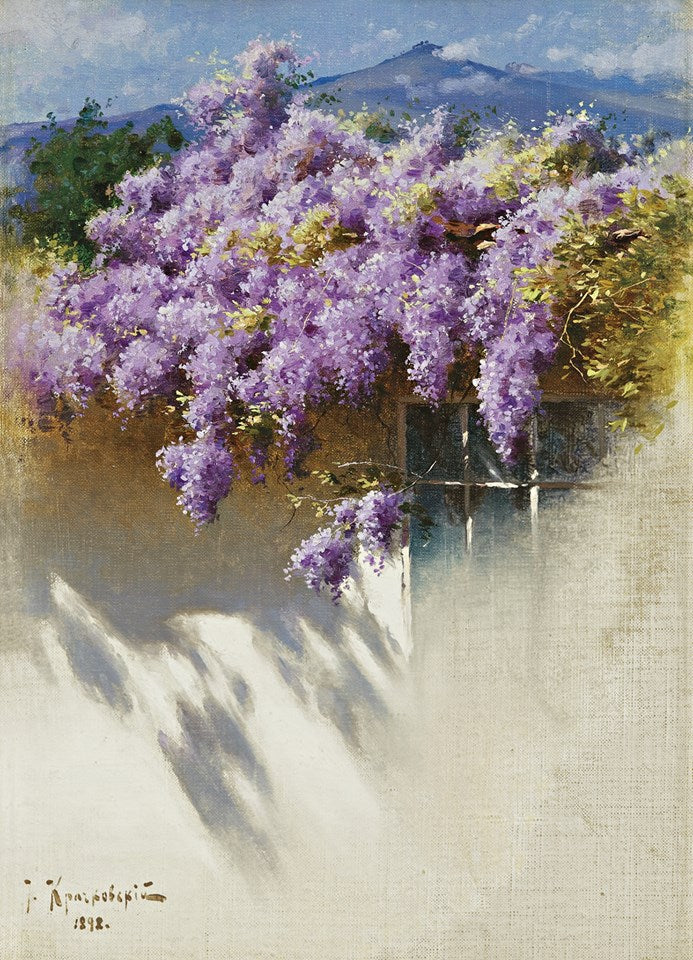 Wisteria in Bloom, vintage artwork by Iosif Krachkovsky, 12x8" (A4) Poster
