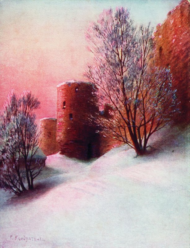 The Koporie Castle in Winter, vintage artwork by Gavriil Kondratenko, 12x8" (A4) Poster