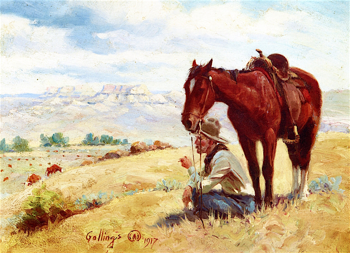 Watching over the Herd, vintage artwork by William Gollings, 12x8" (A4) Poster