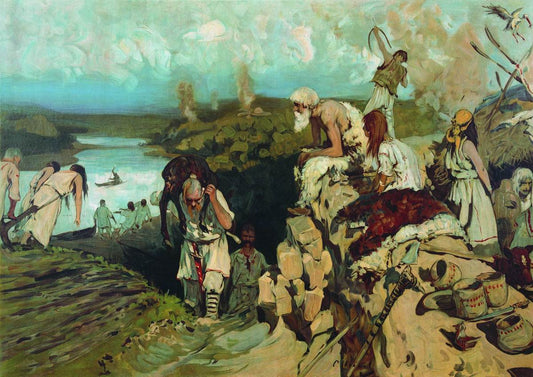 The Life of Eastern Slavs, vintage artwork by Sergei Ivanov, 12x8" (A4) Poster