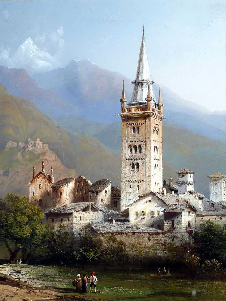 View over Susa, Italy, vintage artwork by Carlo Bossoli, A3 (16x12") Poster Print