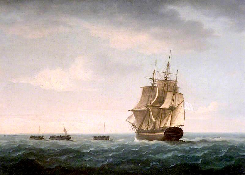Rescue of the 'Guardian's' Crew by  a French Merchant Ship, 2 January 1790, vintage artwork by Thomas Buttersworth, 12x8" (A4) Poster