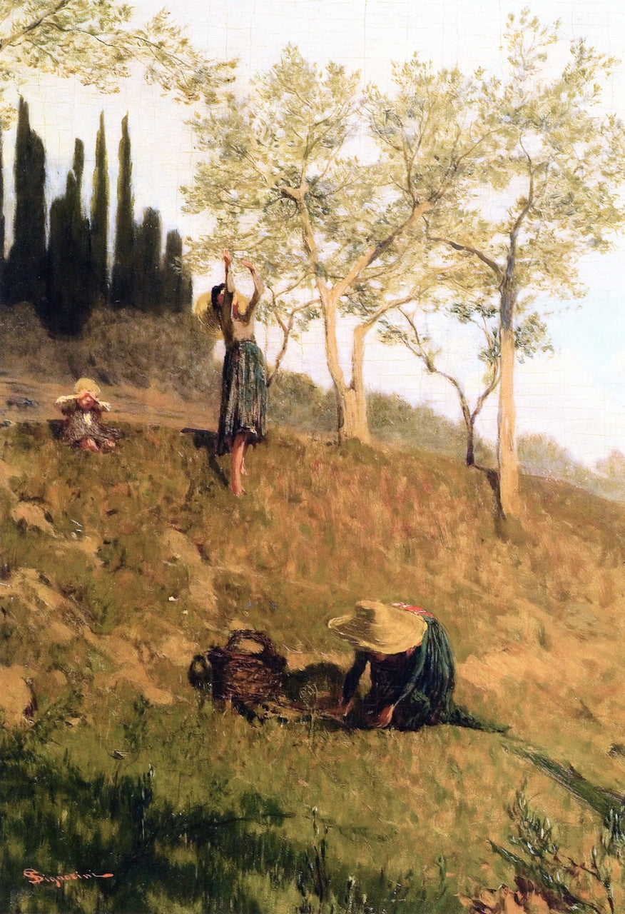 La raccolta delle olive, vintage artwork by Telemaco Signorini, 12x8" (A4) Poster