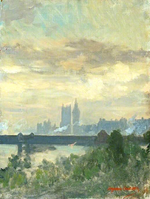 The Houses of Parliament, London, vintage artwork by Benjamin Constant, 12x8" (A4) Poster