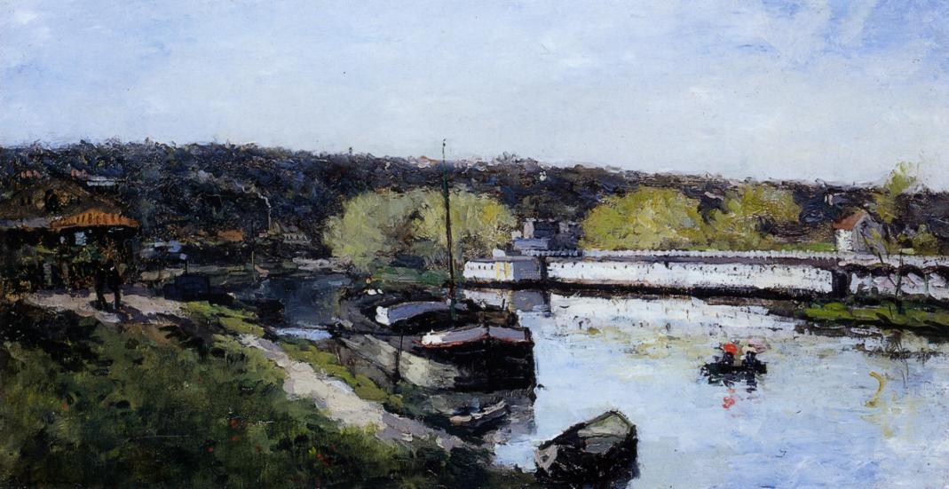 Barge on the Seine at Bas-Meudon, vintage artwork by Albert Lebourg, 12x8" (A4) Poster