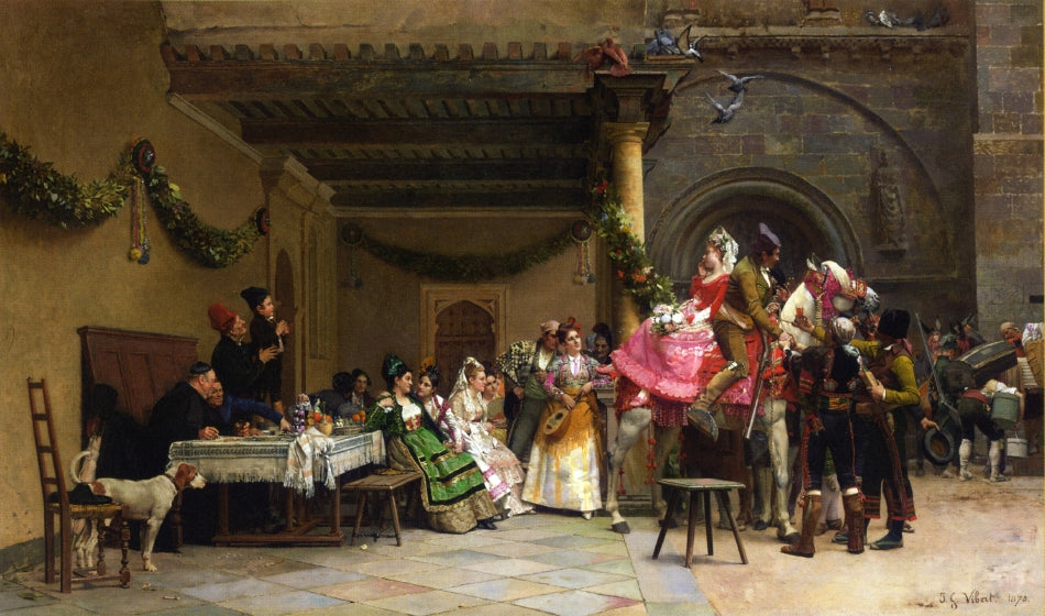 The Departure of the Newlyweds, vintage artwork by Jehan-Georges Vibert, 12x8" (A4) Poster
