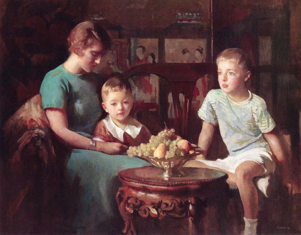 Margery, Edmund and Daniel, vintage artwork by Edmund Tarbell, 12x8" (A4) Poster