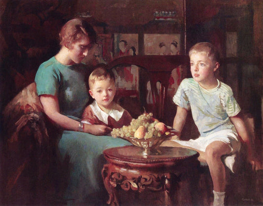 Margery, Edmund and Daniel, vintage artwork by Edmund Tarbell, 12x8" (A4) Poster