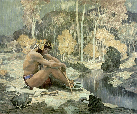 Indian Warrior at Rest, vintage artwork by Eanger Irving Couse, 12x8" (A4) Poster