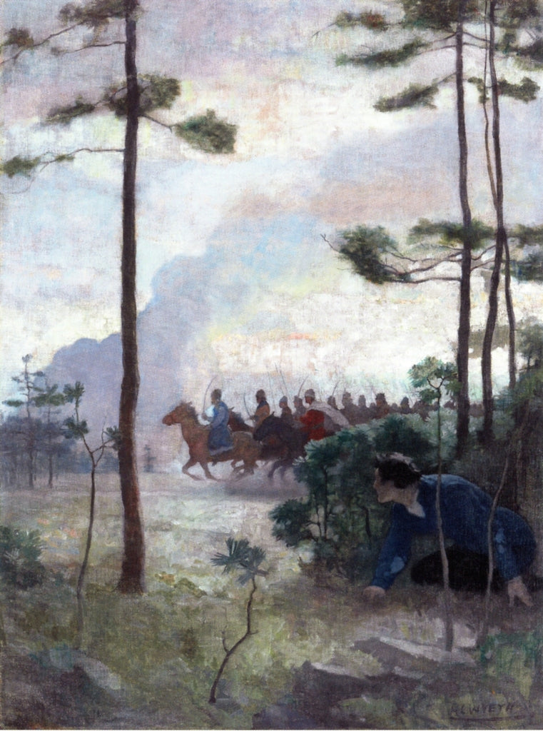 Michael Was Running on across the Steppe Endeavoring to Gain the Covert of Some Trees when a..., vintage artwork by Newell Convers (N.C.) Wyeth, 12x8" (A4) Poster