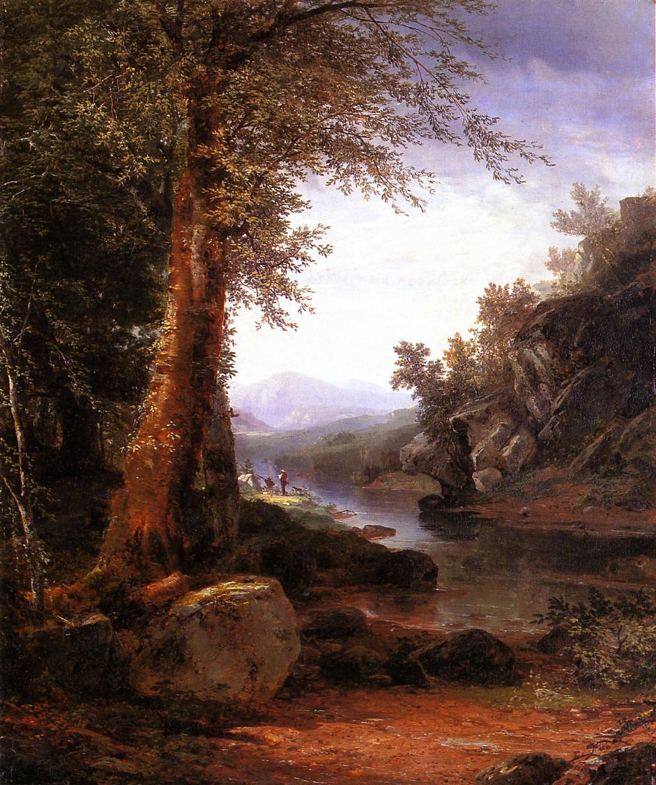 Hunters on a Riverbank, vintage artwork by John Frederick Kensett, A3 (16x12") Poster Print