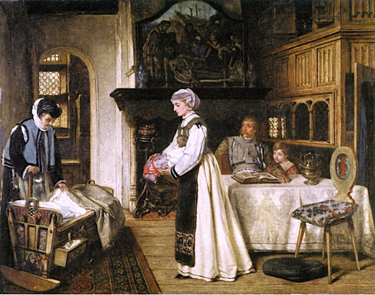 Family Scene at the Time of the Catholic League (1584-1598), vintage artwork by Victor Lagye, 12x8" (A4) Poster