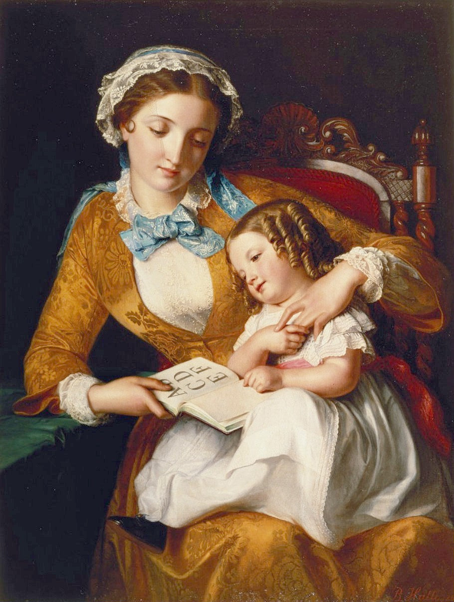 The First Lesson, vintage artwork by Samuel Baruch Halle, 12x8" (A4) Poster