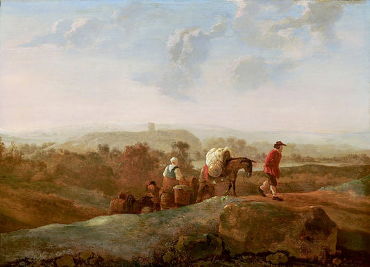Migrating Peasants in a Southern Landscape, vintage artwork by Aelbert Cuyp, 12x8" (A4) Poster