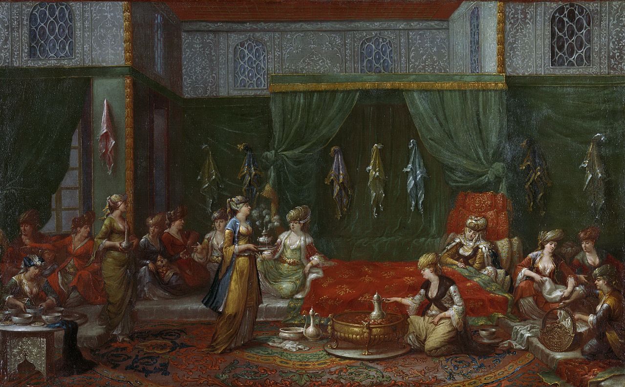 Nursery of a Distinguished Turkish woman, vintage artwork by Jean Baptiste Vanmour, 12x8" (A4) Poster