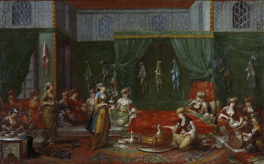 Nursery of a Distinguished Turkish woman, vintage artwork by Jean Baptiste Vanmour, 12x8" (A4) Poster