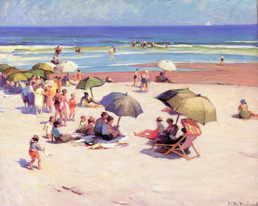 Bathers on a Beach, vintage artwork by Mabel May Woodward, 12x8" (A4) Poster