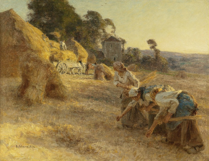 Glaneuses en avant de vieilles meules, vintage artwork by Leon Augustin Lhermitte, 12x8" (A4) Poster