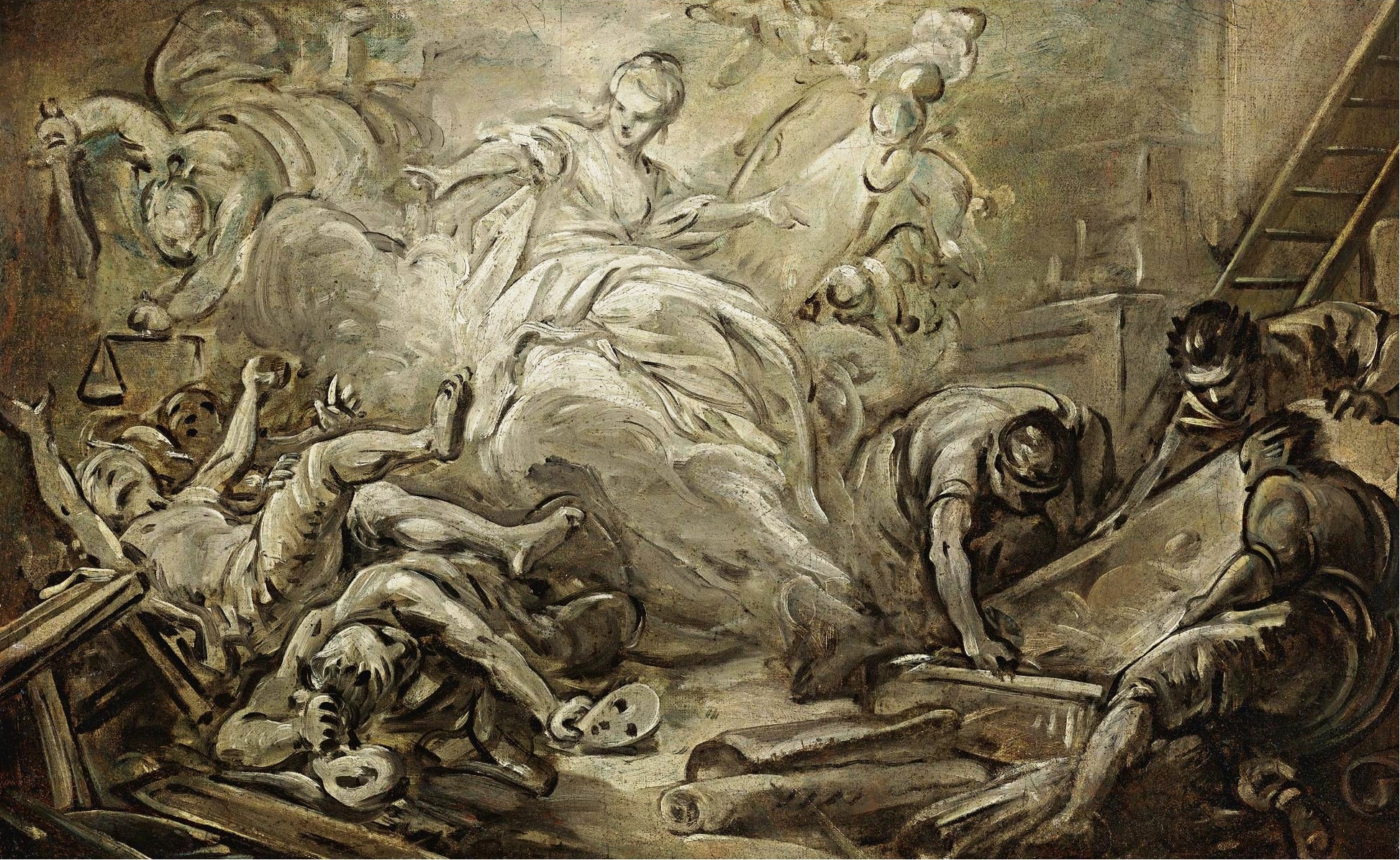 The Arts Triumphant over the Vices, vintage artwork by Jean-Baptiste Deshays de Colleville, 12x8" (A4) Poster