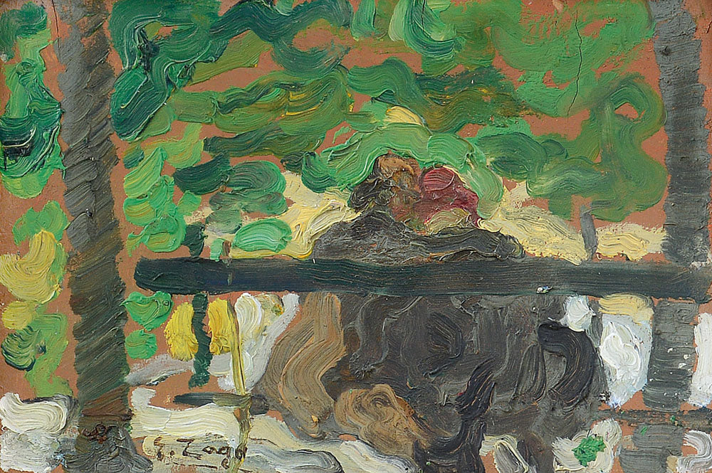 Conversation on the Bench, vintage artwork by Erma Zago, 12x8" (A4) Poster