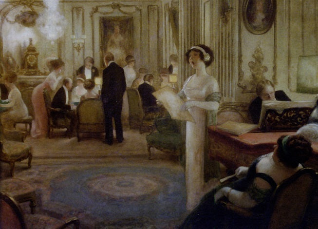 Cantatrice animant une soirée mondaine by Albert Guillaume,16x12(A3) Poster