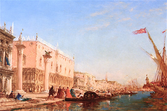 People on the Pier near the Doge's Palace, Venice, vintage artwork by Felix-Francois-Georges-Philbert Ziem, 12x8" (A4) Poster