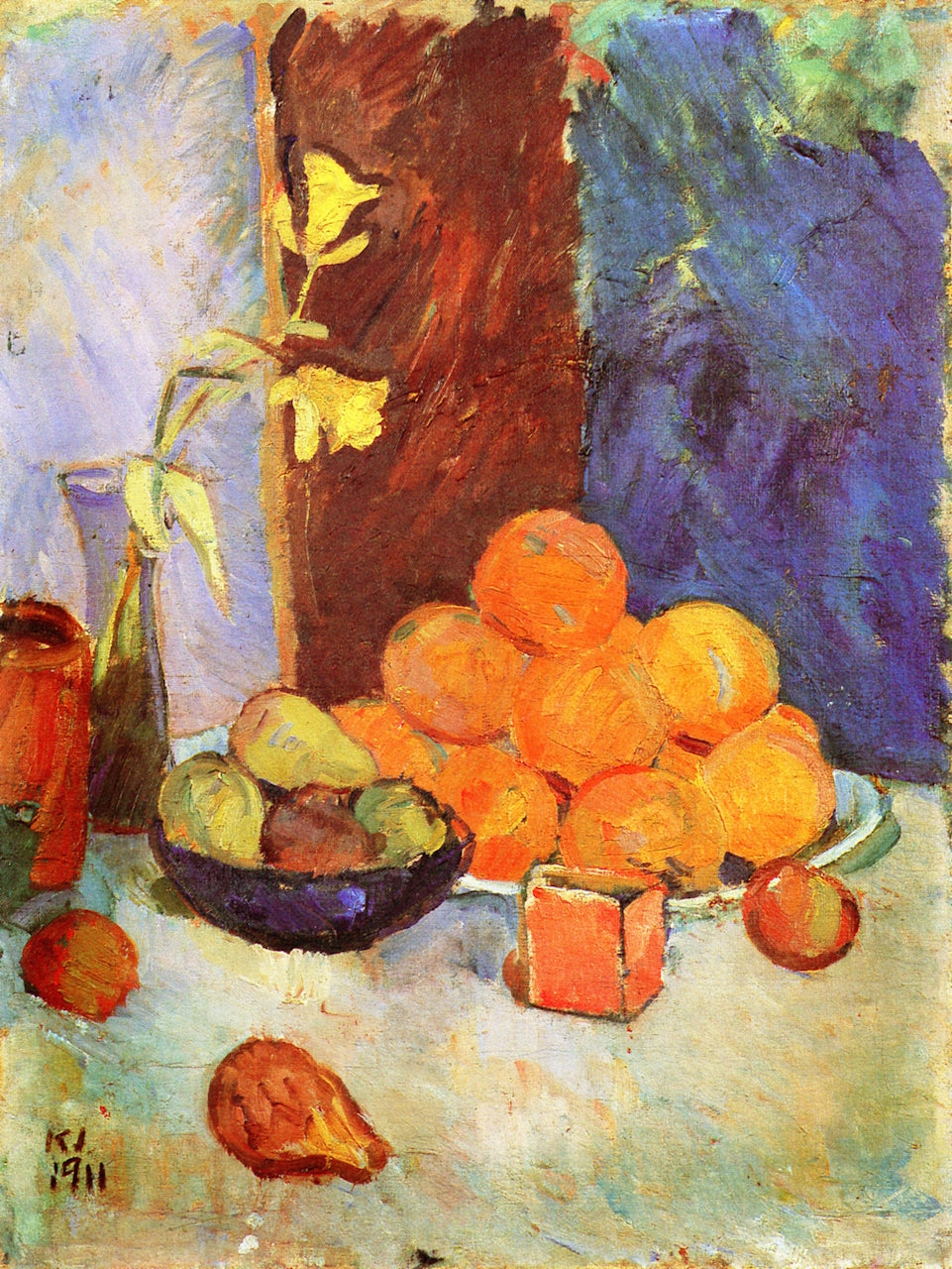 Still Life with Oranges and Daffodils, vintage artwork by Karl Isakson, 12x8" (A4) Poster