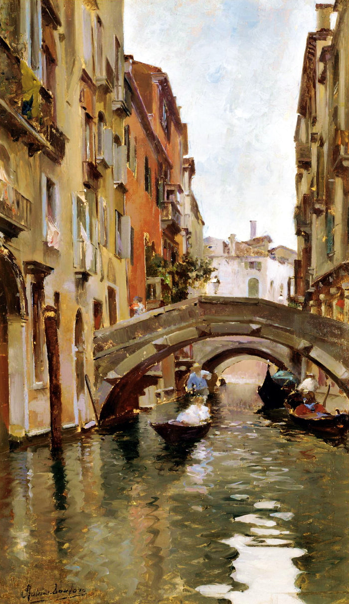 Gondola on a Venetian Canal by Rubens Santoro,A3(16x12