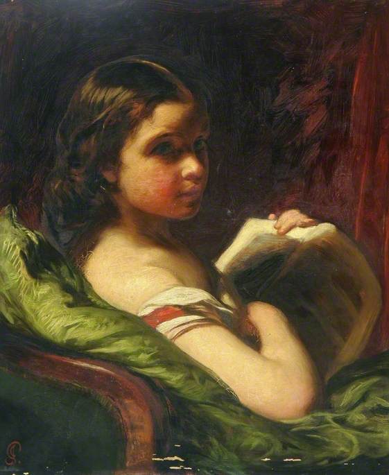 Portrait of a Young Girl Holding a Book, vintage artwork by James Sant, R.A., A3 (16x12") Poster Print