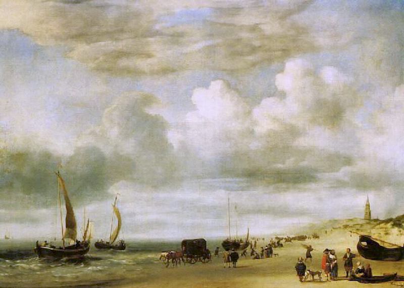Beach at Scheveningen, vintage artwork by Adriaen van de Velde, 12x8" (A4) Poster