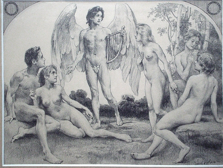 Angel with a harp by Emil Holarek,A3(16x12")Poster