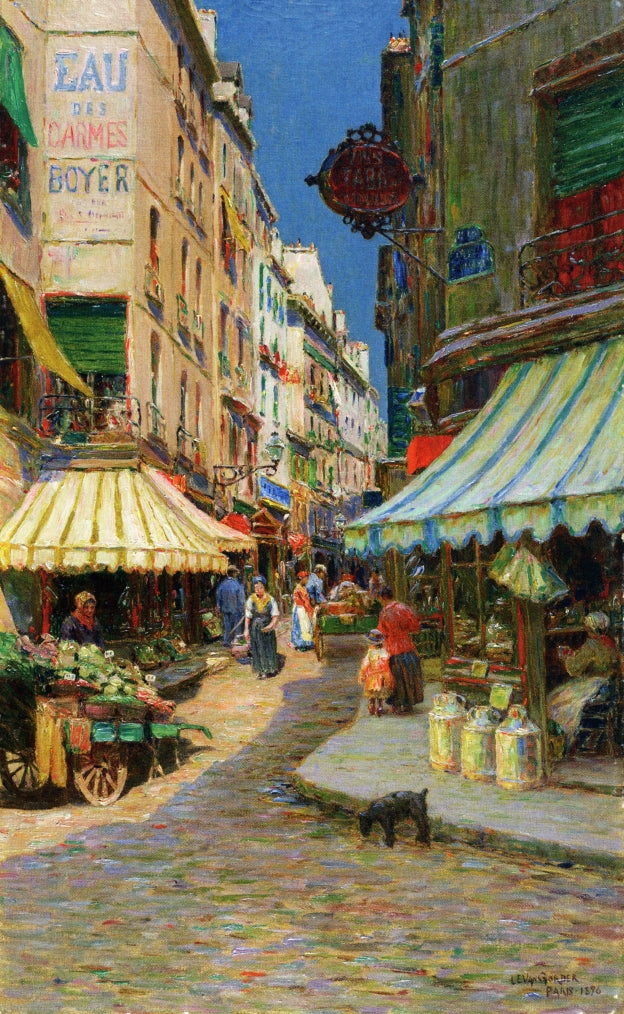 Market Day, Paris, vintage artwork by Luther Emerson Van Gorder, 12x8" (A4) Poster