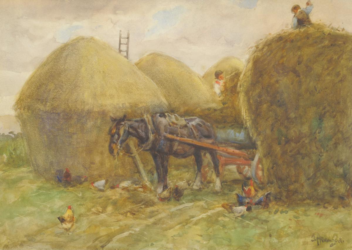 es Harvesting, a Horse-drawn Cart Nearby by John Atkinson II,A3(16x12")Poster