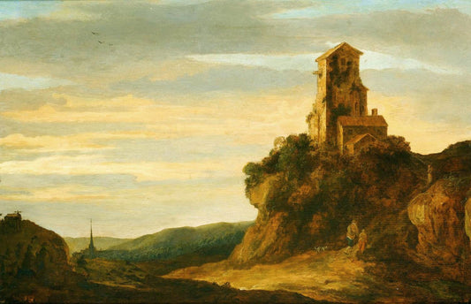 Hilly Landscape with House, vintage artwork by Pieter de Molijn, 12x8" (A4) Poster