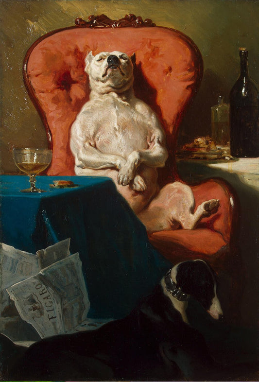 The Dog in the Armchair, vintage artwork by Alfred de Dreux, A3 (16x12") Poster Print