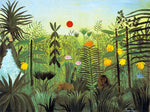 Exotic Landscape with Lion and Lioness in Africa, vintage artwork by Henri Rousseau, 12x8" (A4) Poster