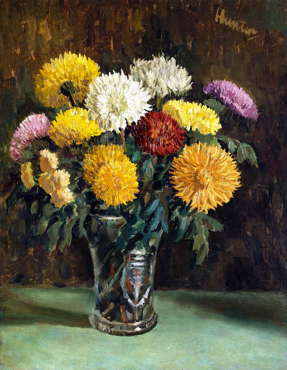 Chrysanthemums in a Cut Glass Vase by George Leslie Hunter,16x12(A3) Poster