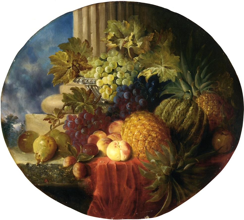 Still Life with Pineapple and Grapes, vintage artwork by Charles Caryl Coleman, 12x8" (A4) Poster