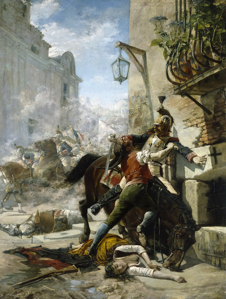 Malasaña and Daughter Fighting the French, vintage artwork by Eugenio Álvarez-Dumont, 12x8" (A4) Poster